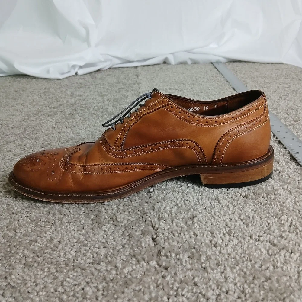 Cuoio Mens Tan Leather Wingtip Brogue Oxford Dress Shoes Made in Italy 6650 10M